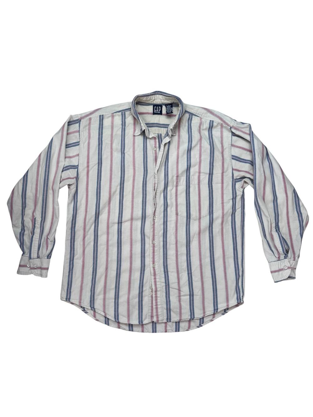 Vintage GAP Vertical Stipe Relaxed Fit Cotton Shirt Large Mens Cream Blue Pink